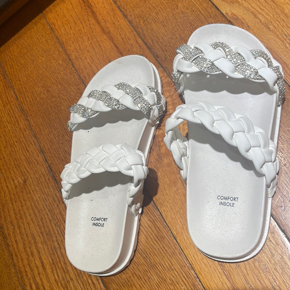 White & Silver Comfy Slip on Slides